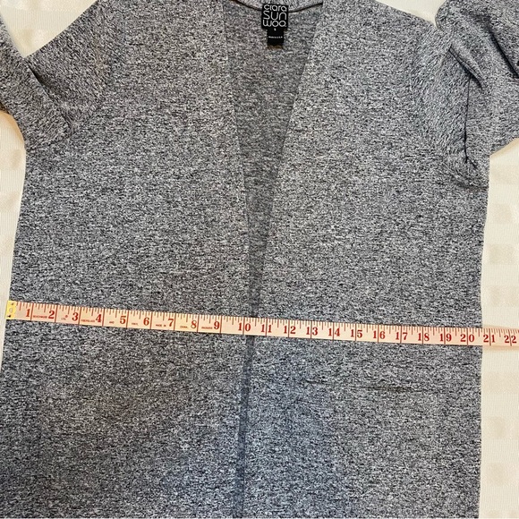 Clara Sun Woo Gray Knit Open Cardigan Sweater Pockets Size Small Knee Length - Picture 5 of 13